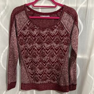Maurices Burgundy Print Long Sleeve Top, Size XS